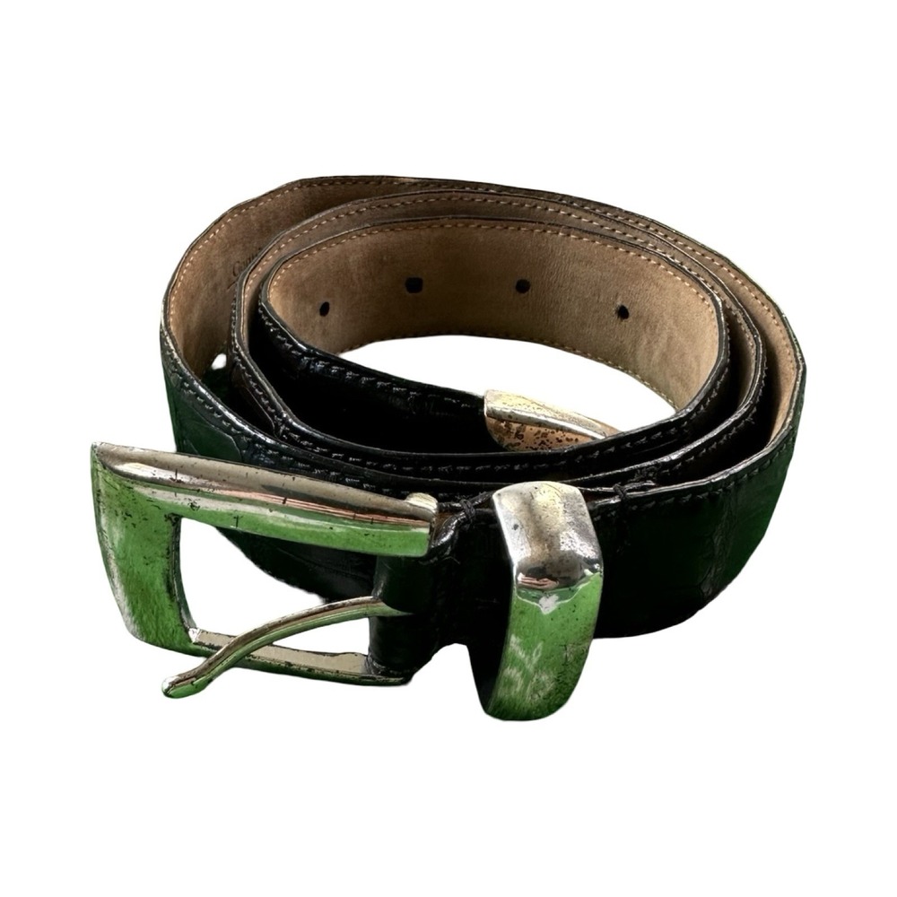 Bespoke Black Genuine Crocodile Metal Buckle Mens Belt Size 34 Made in USA